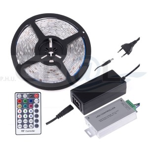 Zestaw Taśma RGB 30 LED/m, 10 mm, 5 mb, IP45, 6W/m, sterownik RF RGB z pilotem 1-strefowym i zasilacz PLD 38W