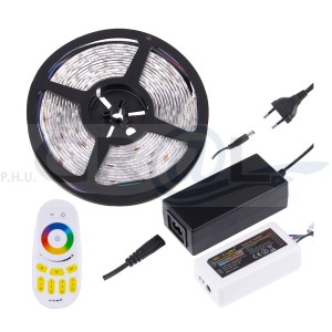 Zestaw Taśma RGB 30 LED/m, 10 mm, 5 mb, IP45, 6W/m, sterownik RF RGB z pilotem 4-strefowym i zasilacz PLD 38W