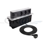 HOP BOX stal drapana 3 x gniazdo FR, 2 x USB typ A, przewód zasl dł 2m