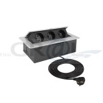 KOMBIBOX UZBROJONY z PRZEWODEM 1,5M kolor aluminium, 3 x gniado z bolcem, model nr 1