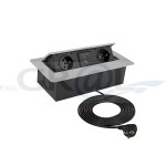 KOMBIBOX kolor aluminium, 2x gniazdo francuskie, 1xUSB A, 1xUSB C, przewód zasilający 1,5m