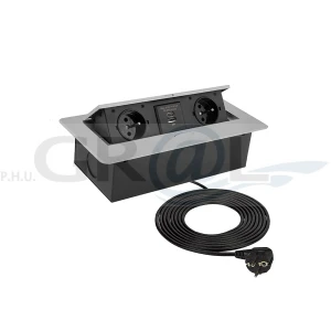 KOMBIBOX kolor aluminium, 2x gniazdo francuskie, 1xUSB A, 1xUSB C, przewód zasilający 1,5m