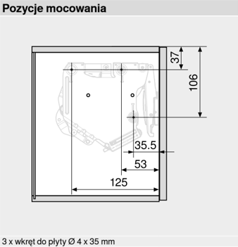 Pozycje mocowania korpusu podnośnika AVENTOS HK-S — 3 wkręty Ø4×35 mm