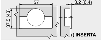 Wymiary puszki zawiasu Blum CLIP top — 57 mm, rozstaw, wersja INSERTA